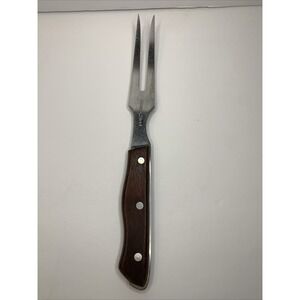 Vintage Maxam Stainless Steel Meat Carving Fork Wood Handle.